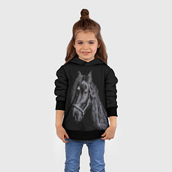 Толстовка-худи детская Лошадь на черном фоне, цвет: 3D-черный — фото 2