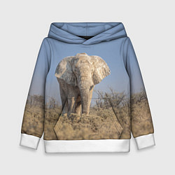 Толстовка-худи детская Африканский белый слон, цвет: 3D-белый