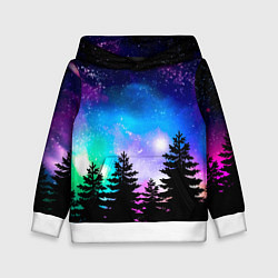 Толстовка-худи детская Космический лес, елки и звезды, цвет: 3D-белый