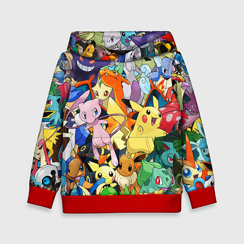 Детская толстовка АНИМЕ, ПОКЕМОНЫ ВСЕ ПЕРСОНАЖИ POKEMON / 3D-Красный – фото 1