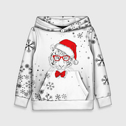 Толстовка-худи детская Новогодний тигр летящие снежинки, цвет: 3D-белый