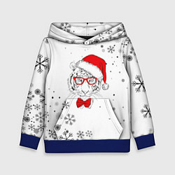 Толстовка-худи детская Новогодний тигр летящие снежинки, цвет: 3D-синий
