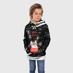 Толстовка-худи детская Новогодние коты в подарочном мешке, цвет: 3D-белый — фото 2