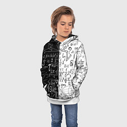 Толстовка-худи детская ЧЁРНО БЕЛЫЕ ФОРМУЛЫ ФИЗИКА МАТЕМАТИКА, цвет: 3D-белый — фото 2
