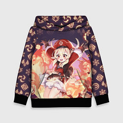 Толстовка-худи детская КЛИ ГЕРОИНЯ ГЕНШИН ИМПАКТ, НЕОНОВЫЕ СИМВОЛЫ, цвет: 3D-черный