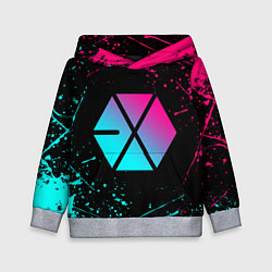 Толстовка-худи детская EXO BAND NEON LOGO НЕОНОВЫЕ БРЫЗГИ КРАСОК, цвет: 3D-меланж