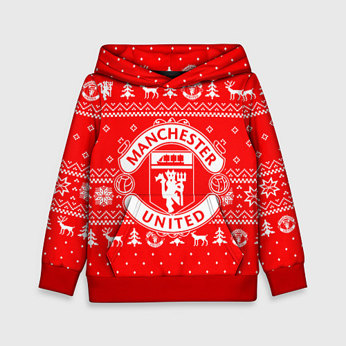 Детская толстовка FC Manchester United: Новогодний узор / 3D-Красный – фото 1