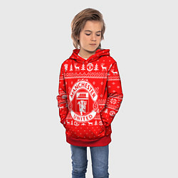 Толстовка-худи детская FC Manchester United: Новогодний узор, цвет: 3D-красный — фото 2