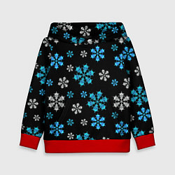 Толстовка-худи детская Снежинки Черепа черный, цвет: 3D-красный