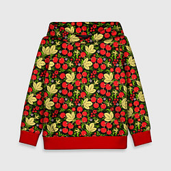 Толстовка-худи детская Черешни хохлома, цвет: 3D-красный