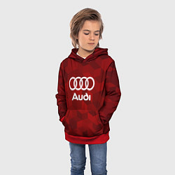 Толстовка-худи детская Ауди, Audi Красный фон, цвет: 3D-красный — фото 2