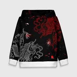 Толстовка-худи детская Китайский дракон Красно - Белый, цвет: 3D-белый