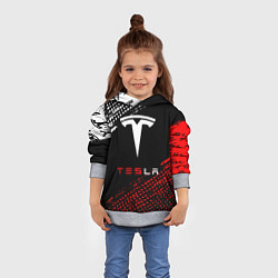 Толстовка-худи детская Tesla - Logo Pattern, цвет: 3D-меланж — фото 2