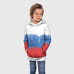 Толстовка-худи детская Флаг России потёки, цвет: 3D-белый — фото 2