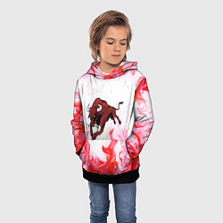 Толстовка-худи детская Бык на красном огне, цвет: 3D-черный — фото 2