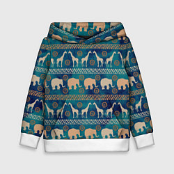 Толстовка-худи детская Жирафы и слоны, цвет: 3D-белый