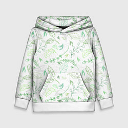 Толстовка-худи детская Хаос из зелёных веток и листьев, цвет: 3D-белый