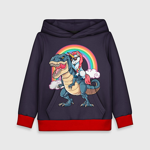 Детская толстовка Модный Единорог На Динозавре / 3D-Красный – фото 1