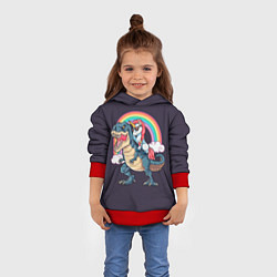 Толстовка-худи детская Модный Единорог На Динозавре, цвет: 3D-красный — фото 2