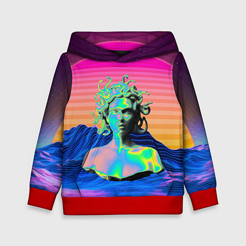 Детская толстовка Gorgon Medusa Vaporwave Neon Mountains / 3D-Красный – фото 1