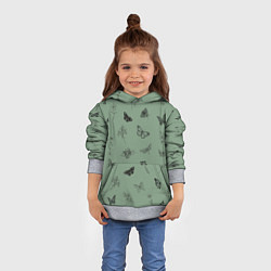Толстовка-худи детская Цветочки и бабочки на зеленом фоне, цвет: 3D-меланж — фото 2