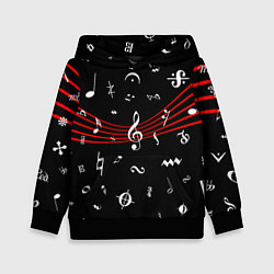 Толстовка-худи детская Нотные Знаки с Нотным Станом, цвет: 3D-черный