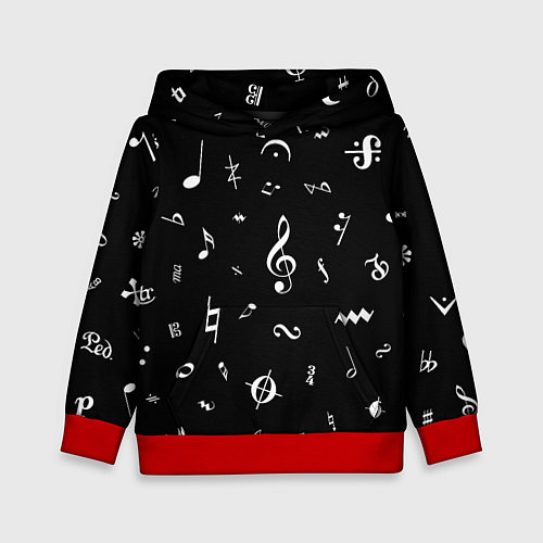 Детская толстовка Нотные Знаки Белые на Черном / 3D-Красный – фото 1