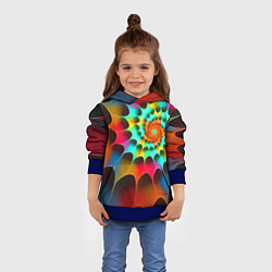 Толстовка-худи детская Красочная неоновая спираль Colorful neon spiral, цвет: 3D-синий — фото 2