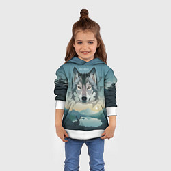 Толстовка-худи детская Серый волк - голова, цвет: 3D-белый — фото 2