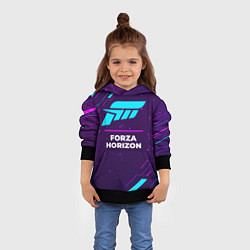 Толстовка-худи детская Символ Forza Horizon в неоновых цветах на темном ф, цвет: 3D-черный — фото 2