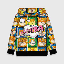 Толстовка-худи детская Pop art shiba inu, цвет: 3D-черный