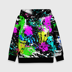 Толстовка-худи детская Разноцветные пятна краски на черном фоне, цвет: 3D-черный