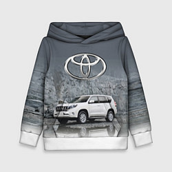 Толстовка-худи детская Toyota Land Cruiser на фоне скалы, цвет: 3D-белый