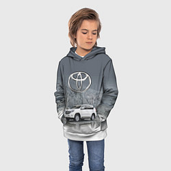 Толстовка-худи детская Toyota Land Cruiser на фоне скалы, цвет: 3D-белый — фото 2