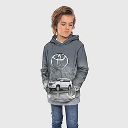 Толстовка-худи детская Toyota Land Cruiser на фоне скалы, цвет: 3D-меланж — фото 2