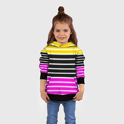 Толстовка-худи детская Желтые розовые и черные полосы на белом, цвет: 3D-черный — фото 2
