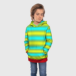 Толстовка-худи детская Бирюзово-желтые неоновые полосы, цвет: 3D-красный — фото 2