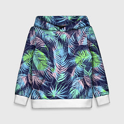 Толстовка-худи детская Разноцветные Листья Пальм, цвет: 3D-белый