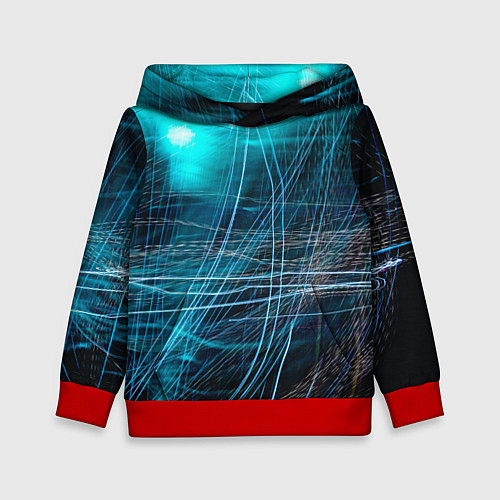 Детская толстовка Неоновые волны и линии - Голубой / 3D-Красный – фото 1