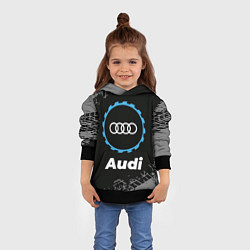 Толстовка-худи детская Audi в стиле Top Gear со следами шин на фоне, цвет: 3D-черный — фото 2
