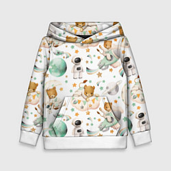 Толстовка-худи детская Львенок на ракете на белом, цвет: 3D-белый