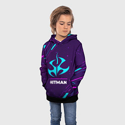 Толстовка-худи детская Символ Hitman в неоновых цветах на темном фоне, цвет: 3D-черный — фото 2