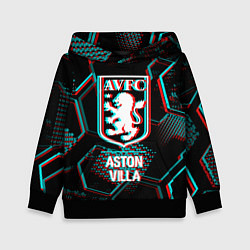 Толстовка-худи детская Aston Villa FC в стиле Glitch на темном фоне, цвет: 3D-черный
