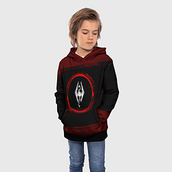 Толстовка-худи детская Символ Skyrim и краска вокруг на темном фоне, цвет: 3D-черный — фото 2