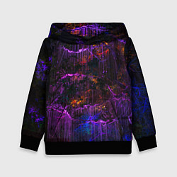 Толстовка-худи детская Неоновые лучи и листья - Фиолетовый, цвет: 3D-черный