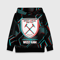 Толстовка-худи детская West Ham FC в стиле Glitch на темном фоне, цвет: 3D-черный