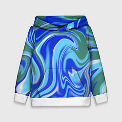 Толстовка-худи детская Тай-дай с синим, зелёным и белым цветом, цвет: 3D-белый