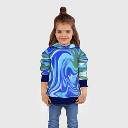 Толстовка-худи детская Тай-дай с синим, зелёным и белым цветом, цвет: 3D-синий — фото 2