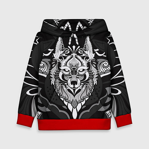 Детская толстовка Черно-белый волк / 3D-Красный – фото 1