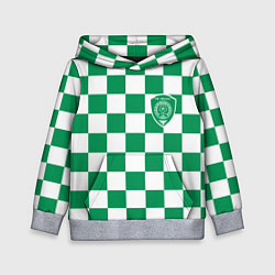 Толстовка-худи детская ФК Ахмат на фоне бело зеленой формы в квадрат, цвет: 3D-меланж